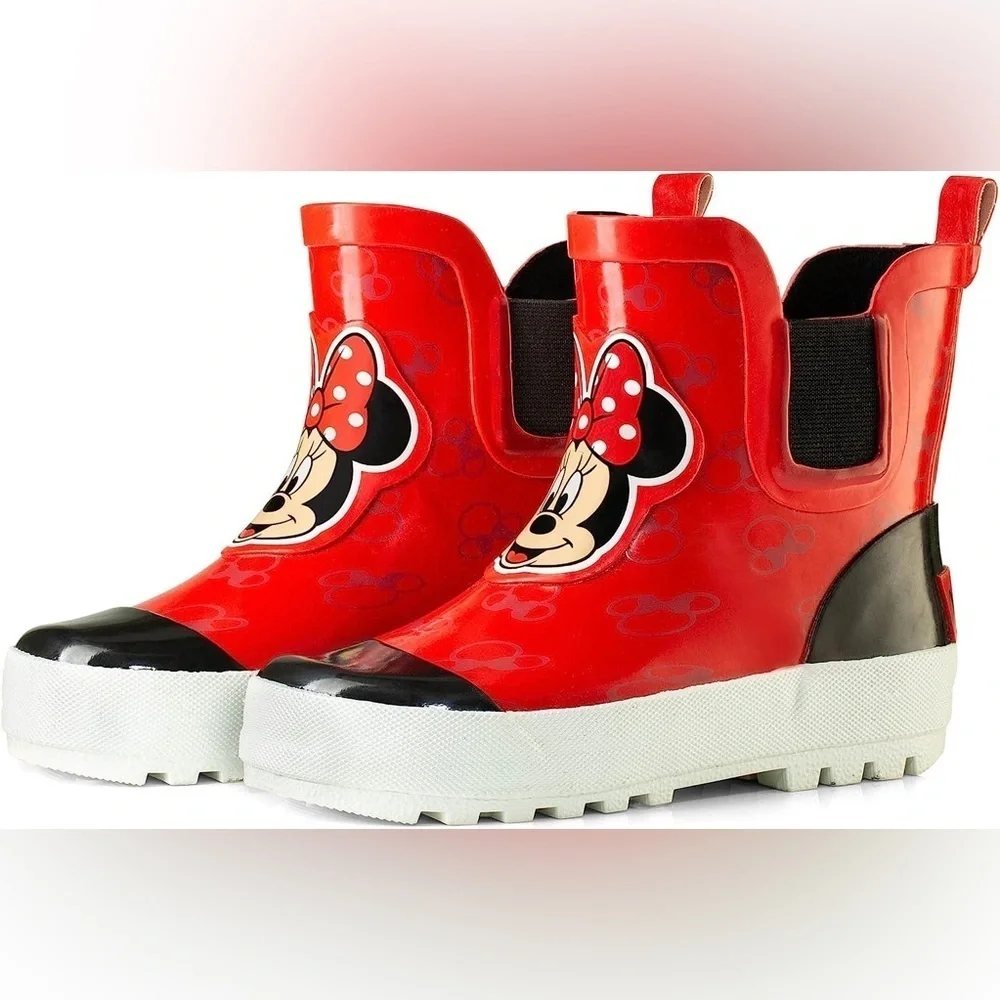 Disney Girl Minnie Mouse Mid Height Easy Slip-on Waterproof Rubber Boots - Sz 4